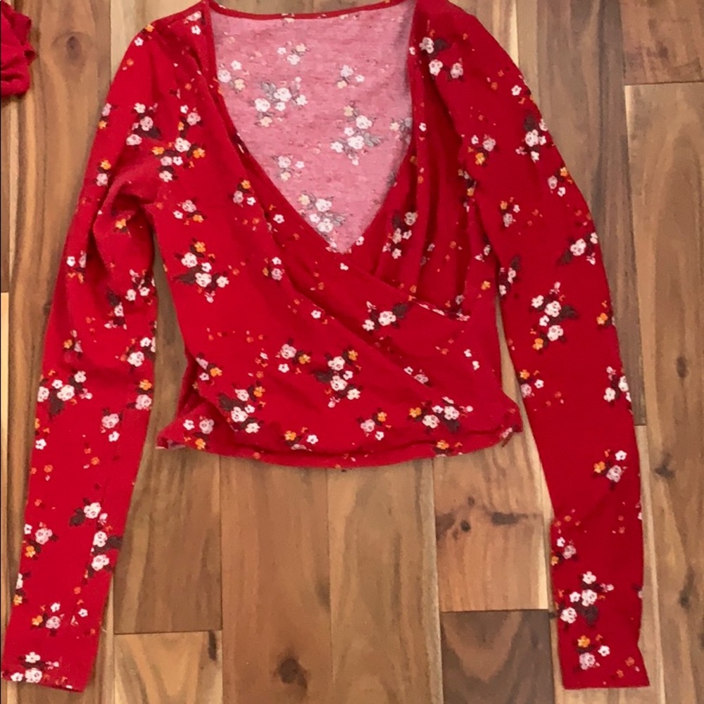 Red shirt with flowers